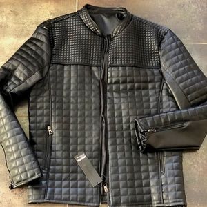 Black Quilted Faux Leather Biker Jacket